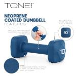 Tone Fitness 10 lb Neoprene Dumbbell Pair for Home Workouts – Non-Slip Design - Gray