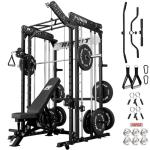 RitFit M1 Pro SmithMachine with Cable Crossover System, Multi-Function Squat Rack Power Cage for Home Gym, Power Rack and Packages Black（bp260 Package）