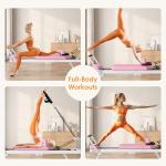 Foldable Pilates Reformer Machine for Home Use - 330lbs Capacity with 5 Alloy Springs, 11 Resistance Levels & UP Leather Surface, Space-Saving Fitness Equipment (Pink)