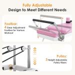 Foldable Pilates Reformer Machine for Home Use - 330lbs Capacity with 5 Alloy Springs, 11 Resistance Levels & UP Leather Surface, Space-Saving Fitness Equipment (Pink)