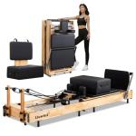 Pilates Reformer Machine - Foldable Wooden Reformer with 5 Resistance Levels, Jump Board & Complete Accessories | 90% Pre-Installed, Durable Oak Frame, 660lbs Capacity for Home & Studio