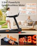 CURSOR FITNESS Treadmill with 20% Incline, Treadmills for Home 400 lb Capacity, 3.5HP Quiet Brushless, Folding Treadmill with Handle & Pulse Sensors, Running Machine for Home, 0.6-8.7MPH Speed Range
