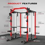 Roygym Power Cage, 2000LBS Power Rack with Cable Crossover System, All-in-One Squat Rack with Dual Independent Pulley System for Home Gym, Red