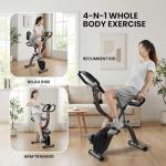 Exercise Bike, 4 IN 1 Stationary Bike, Foldable Folding Exercise Bike with 16-Level Magentic Resistance, Support Back Pad and Phone/Tablet Holder, Arm Resistance Band, Pulse Sensor, LCD Monitor for Home Workout 265LB Capacity