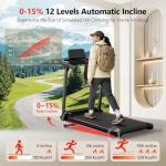 Treadmill with 0-15% Auto Incline, 0.6-7.5MPH Foldable Walking Pad Treadmill with Handle Bar for Home Small, 3.0HP Low Noise Portable Walking Running Machine for Small Space, 350LBS Capacity Black