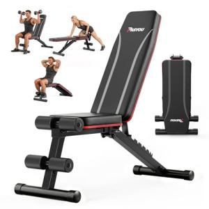 PASYOU Adjustable Weight Bench 660LBS, Foldable Incline Decline Bench for Home Gym, Dumbbell Exercise Bench for Full Body Workout, Compact Flat Workout Bench for Small Spaces Strength Training, Grey
