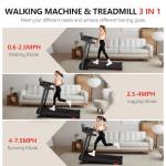 Treadmill with 0-15% Auto Incline, 0.6-7.5MPH Foldable Walking Pad Treadmill with Handle Bar for Home Small, 3.0HP Low Noise Portable Walking Running Machine for Small Space, 350LBS Capacity Black