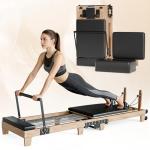 Pilates Reformer 92" Wooden Foldable Reformer Pilates Machine with Springs Pilates Equipment with Jump Board Box 6 Springs for Home Workouts Gym for All Level Users Up to 500 LBS