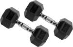 Fitvids Rubber Encased Hex Dumbbell – 25LB – 25LB Pair – Black