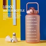 ST-YIBEN 100oz Large Motivational Water Bottle with Time Marker,Leakproof & BPA Free 3 Liters Big Gallon Water Bottle with Straw & Handle Tritan Frosted Water Jug for Women Men to Fitness,Gym,Sports