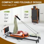Pilates Reformer, Foldable Pilates Machine for Home Use and Gym Workout, Suitable for Advanced and Beginners Users,Pilates Equipment with Sitting Box, Jump Board ,Up to 500 LBS