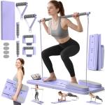 Multifunctional Pilates Board, Pilates Reformer Sets 7-in-1 Foldable Pilates Reformer Machine for Home Workout with Timer, Phone Holder, Push-up Bar, Ab Board, 330LBS Capacity Portable Set, Purple