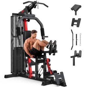 WFLGFT Home Gym Workout Equipment 148 LB Weight Stack, Full Body Workout Machine for LAT Pulldown, Chest Press, Leg Extension & Strength Training, Multi Function Fitness Equipment (Black)