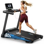 MERACH Treadmill with Incline 6%-15%, 300 LBS Capacity Foldable Running Treadmills for Home, 0.5-7.5MPH 2.5HP Brushless Double Deck Incline Foldinng Treadmill LED Display with Smart APP