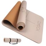 YOGATI® Non Slip Yoga Mat with Alignment Lines. Home Workout Mat for Women, Men and Kids. Thick Yoga Mats with Strap for Pilates and Fitness. Brown and Beige Yoga Mat.