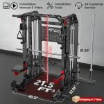 Birdfeel Multi-Function 2000LB Smith Machine Power Cage, Home Gym Squat Rack Featuring LAT Pulldown, Dual Pulley Cable Crossover, Pegboard and Attachments, Gym-Quality Power Rack