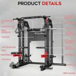Birdfeel Multi-Function 2000LB Smith Machine Power Cage, Home Gym Squat Rack Featuring LAT Pulldown, Dual Pulley Cable Crossover, Pegboard and Attachments, Gym-Quality Power Rack