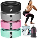 Resistance Bands for Working Out with Guide, 4 Workout Bands for Women & Men, Fabric Exercise Bands for Legs, Hip, Glute, Butt, Booty Bands Set for Yoga, Pilates, Strength (Green, Pink, Gray, Black)