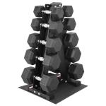 Fitvids Rubber Coated Hex Dumbbell Weight Set and Storage Rack, 200 LBS