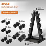 Fitvids Rubber Coated Hex Dumbbell Weight Set and Storage Rack, 200 LBS