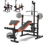 Fostoy 9-in-1 Adjustable Olympic Weight Bench with Lat Pulldown, Row, Squat Rack & Leg Curl – Multi-Function Strength Training Bench Press for Home Gym Full Body Workout