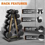 Fitvids Rubber Coated Hex Dumbbell Weight Set and Storage Rack, 200 LBS