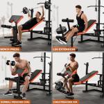 Fostoy 9-in-1 Adjustable Olympic Weight Bench with Lat Pulldown, Row, Squat Rack & Leg Curl – Multi-Function Strength Training Bench Press for Home Gym Full Body Workout