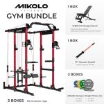 Mikolo K6 2.0 Power Cage, Power Rack with Cable Crossover System, 2000LBS Squat Rack with LAT Pull Down System, Functional Trainer with Aluminum Pulley System for Home Gym, Red, 230LB Color Weights