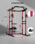 Mikolo K6 2.0 Power Cage, Power Rack with Cable Crossover System, 2000LBS Squat Rack with LAT Pull Down System, Functional Trainer with Aluminum Pulley System for Home Gym, Red, 230LB Color Weights