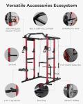 Mikolo K6 2.0 Power Cage, Power Rack with Cable Crossover System, 2000LBS Squat Rack with LAT Pull Down System, Functional Trainer with Aluminum Pulley System for Home Gym, Red, 230LB Color Weights