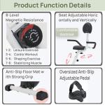 CUDOEEAI Ergonomic Recumbent Exercise Bike, Foldable Space-Saving, Quiet Magnetic Resistance, LCD Monitor & Tablet Holder for Indoor Cardio