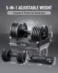 BYZOOM FITNESS Adjustable Dumbbell Set 25lb Single Unit – 5-in-1 Compact Free Weights for Home Gym, Patented Easy-Adjust Design, Sleek Aesthetic for Strength Training & Workouts, Black
