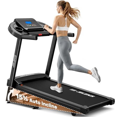 JELENS Treadmill for Home with 0-15% Auto Incline, Foldable Walking Pad Treadmill with 330LBS Weight Capacity and Pulse Sensors, 3.0HP Quiet Walking Pad with App and LCD Display (Black)