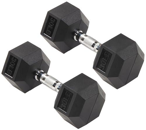 Signature Fitness Hex Dumbbells Non-Slip Free Weights Full Body Strength Training Home Gym Workout Equipment Set, 30 Pounds, Black