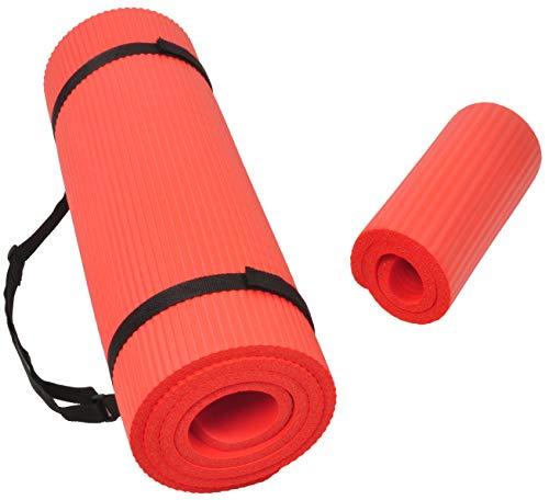 Fitvids All Purpose 1/2-Inch Extra Thick High Density Anti-Tear Exercise Yoga Mat and Knee Pad with Carrying Strap, Red