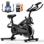 Exercise Bike,Brake Pad Stationary Bike for Home with 0-100 Resistance & App, Silent Belt Drive Stationary Workout Bike for Home with Comfort Seat, Low Noise Indoor Cycling Bike with Heart Rate / Tablet , 300 LBS Capacity