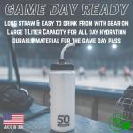 1 Liter Water Bottle with Straw | Hockey Water Bottle with Long Straw | Easy Squeeze Bottles + Built In Finger Grip | BPA-Free Sports Water Bottle for Football, Lacrosse & Boxing | Made in USA