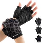 Fitgriff® Workout Gloves (Padded) for Men & Women - Fingerless Gym Gloves for Weight Lifting, Training - Full Palm Protection (Leopard, Size 7)
