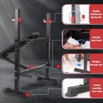 MAIDOMA Foldable 750LBS Standard Weight Bench with Leg Extension and Squat Rack, Bench Press for Full Body Workout, Adjustable Flat Incline Decline Workout Bench（US Stock）