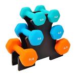 Signature Fitness Neoprene Coated Dumbbell Set with Stand (3lbs, 5lbs, 8lbs Set), Multicolor