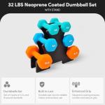 Signature Fitness Neoprene Coated Dumbbell Set with Stand (3lbs, 5lbs, 8lbs Set), Multicolor
