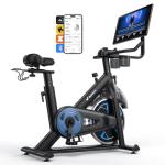 Merach Magnetic Exercise Bike with 21.5" HD Screen, Low Noise Stationary Bike for Home with Comfortable Seat Cushion, Spinning Bike with 330 lb Weight Capacity, Exclusive App, Tablet Mount and Fitness Courses