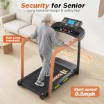 Treadmills for Seniors with Extended Handrails, 2.5HP Quiet Motor Walking Pad for Seniors, Treadmills for Home with Shock Absorption, Heart Rate Monitor, 300 lbs Capacity, 12 Programs