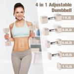 Hezeyferg 22LBS Adjustable Dumbbells Set, Adjustable Weight Dumbbells with 4 Levels 4.4lb, 6.6lb, 8.8lb, 11lb, Hand Weights Sets for Women/Men Home Gym Full Body Workout (11LB Each ( 22LB Pair ), Beige)