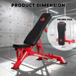 Adjustable Weight Bench 1300 lb Capacity, Foldable Workout Bench with 10 Backrest & 3 Seat Positions, Heavy Duty Home Gym Bench for Incline Decline Flat Dumbbell Training (Red)