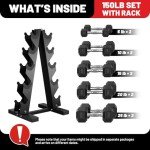 PAPABABE 150 lb Rubber Hex Dumbbell Set