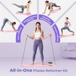 Pilates Reformer Board – 5-in-1 Foldable Pilates Machine for Home Workout, Portable Fitness Board with Resistance Bands, Full Body Training for Women (Light Pink)