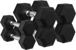 Signature Fitness Premium Rubber Encased Hex Dumbbell, 60-Pound Set Including A Pair of 5, 10 and 15 Pound