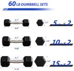 Signature Fitness Premium Rubber Encased Hex Dumbbell, 60-Pound Set Including A Pair of 5, 10 and 15 Pound