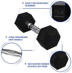 Signature Fitness Premium Rubber Encased Hex Dumbbell, 60-Pound Set Including A Pair of 5, 10 and 15 Pound